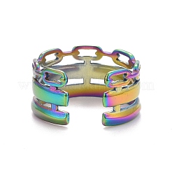 Ion Plating(IP) Rainbow Color 304 Stainless Steel Cable Chain Shape Open Cuff Ring for Women&nbsp;RJEW-C025-28M
