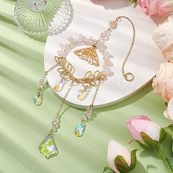 Brass Butterfly & Natural Rose Quartz Chips Pendant Decorations&nbsp;HJEW-TA00259