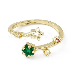 Colorful Cubic Zirconia Double Star Open Cuff Ring&nbsp;RJEW-F129-07G