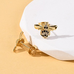 Brass Micro Pave Cubic Zirconia Bees Stud Earrings&nbsp;EJEW-K267-42G