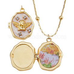 1Pc Cupid Brass Crystal Rhinestone Oval Locket Necklaces&nbsp;NJEW-HS0001-14