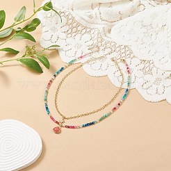 Teardrop Natural Agate Beads & White Jade Pendant Necklace Sets&nbsp;NJEW-JN04093