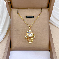 Brass Pave Clear Cubic Zirconia Girl Pendant Necklaces&nbsp;FS-WG30BB7-01