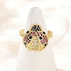 Brass Micro Pave Colorful Cubic Zirconia Cuff Rings&nbsp;RJEW-P155-03G