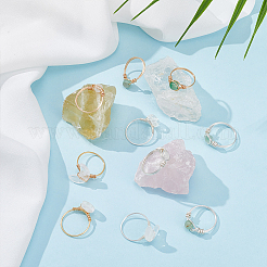 10Pcs Copper Wire Wrapped Natural Green Aventurine & White Jade & Quartz Crystal Finger Rings&nbsp;RJEW-UN00054