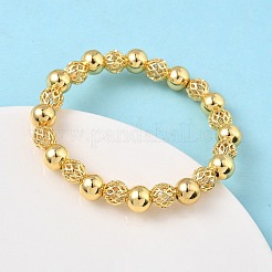 Brass Round Beaded Stretch Bracelets for Women&nbsp;BJEW-B148-04B-G