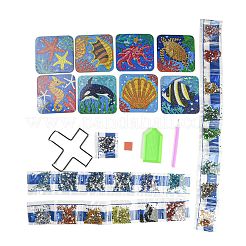 DIY Marine Animal Theme Diamond Painting Square Wood Cup Mat Kits&nbsp;DIY-H163-04