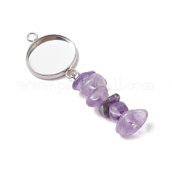 304 Stainless Steel & Natural Mixed Gemstone Pendant Cabochon Settings&nbsp;AJEW-JB01572