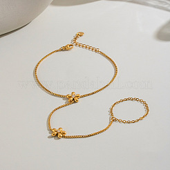 304 Stainless Steel Flower Hand Chain Ring Bracelets for Women&nbsp;NO1550