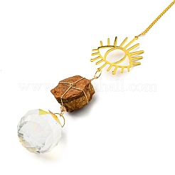 Wire Wrapped Nuggets Natural Tiger Eye Pendant Decorations&nbsp;LS-HJEW-C008-02E-G