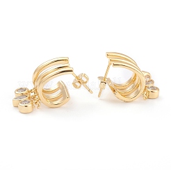 Brass Micro Pave Clear Cubic Zirconia Half Hoop Earrings&nbsp;EJEW-H125-16G