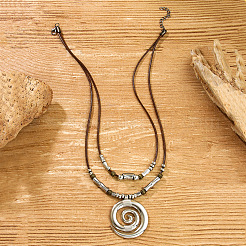 Bohemian Vortex Alloy Pendant Waxed Cord Double Layered Necklaces for Women&nbsp;FS-WGC1D93-01