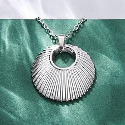 Flat Round 304 Stainless Steel Pendant Necklaces&nbsp;NJEW-M096-05P