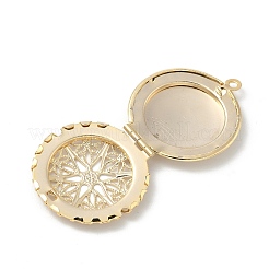 Flat Round Brass Hollow Locket Pendants&nbsp;KK-K414-11A-G