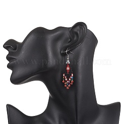 Natural & Synthetic Gemstone Rhombus Dangle Earrings&nbsp;EJEW-MZ00632