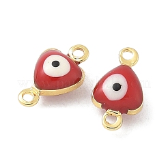 Brass FireBrick Enamel Evil Eye Heart Connector Charms&nbsp;KK-C097-01G