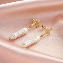 Sterling Silver Natural Pearl Dangle Stud Earrings&nbsp;FS-WG8AAF8-01
