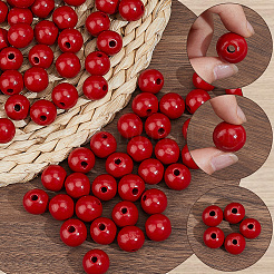 Spray Painted Round Natural Schima Wood Beads&nbsp;WOOD-PA0001-81C-02