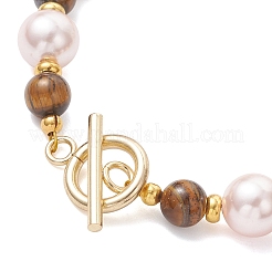 Shell Pearl & Natuarl Tiger Eye Round Beaded Bracelets for Women&nbsp;BJEW-JB12896