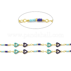 Handmade Brass Enamel Heart Link Chains&nbsp;CHC-M024-25G-02