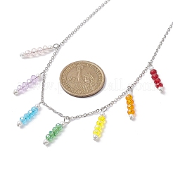 Colorful Glass & Round Shell Pearl Beaded Charms Bib Necklace&nbsp;NJEW-JN04628