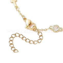 Brass Pave Clear Cubic Zirconia Flat Round Cross Link Chain Necklaces with 304 Stainless Steel End Chains&nbsp;NJEW-JN05335