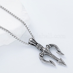 Viking Three Fork Pendant 304 Stainless Steel Men's Necklaces&nbsp;IA5597