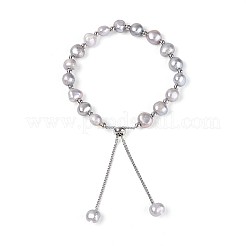 Adjustable Pearl and Brass Beaded Slider Bracelets&nbsp;BJEW-T022-15B