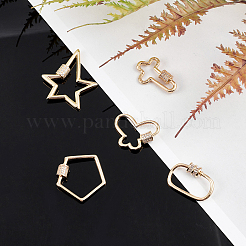 Brass Micro Pave Clear Cubic Zirconia Screw Carabiner Lock Charms&nbsp;ZIRC-PH0002-16G