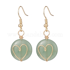 Gemstone Braided Flat Round with Heart Dangle Earrings&nbsp;EJEW-JE04984