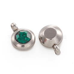 Trendy Original Color 304 Stainless Steel Grade A Rhinestone Flat Round Charm Pendants&nbsp;LS-RB-M030-06T