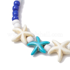 Summer Beach Starfish Synthetic Turquoise & Pearl Bracelet Sets&nbsp;BJEW-JB10347-01