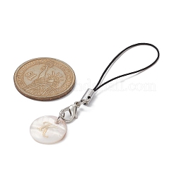 Flat Rould with Letter A~Z Natural Freshwater Shell Mobile Straps&nbsp;HJEW-JM01079