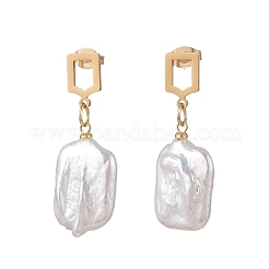 Rectangle Natural Baroque Pearl Keshi Pearl Dangle Stud Earrings&nbsp;EJEW-JE07002