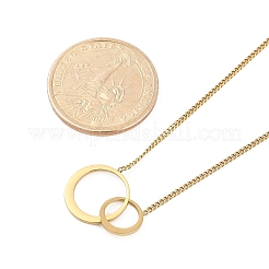 Ion Plating(IP) 304 Stainless Steel Double Ring Pendant Twisted Chain Necklaces for Women&nbsp;NJEW-P320-10G