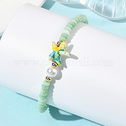 Ocean Starfish Dyed Synthetic Turquoise Ombre Effect Dyed Glass Beaded Stretch Bracelets with Shell Pearl&nbsp;BJEW-JB14344