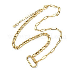 304 Stainless Steel Oval Lock Clasps Pendant Figaro Chain Necklaces for Women&nbsp;NJEW-JN06169-01