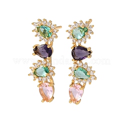 Brass Micro Pave Colorful Cubic Zirconia Stud Earrings for Women&nbsp;EJEW-F418-10G