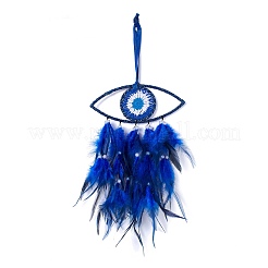 Handmade Evil Eye Woven Net/Web with Feather Wall Hanging Decoration&nbsp;HJEW-K035-05