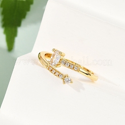 Oval Brass Micro Pave Clear Cubic Zirconia Open Cuff Rings for Women&nbsp;RJEW-G343-24G