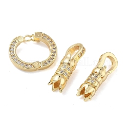 Ring Brass Micro Pave Clear Cubic Zirconia Fold Over Clasps&nbsp;KK-Z143-12G