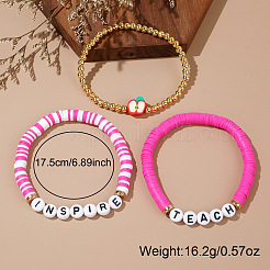 Teachers' Day Plastic Letter Inspire Teach Polymer Clay Heishi Beaded Stretch Bracelet Sets&nbsp;IE3330-1