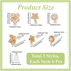 18Pcs 3 Styles Brass Pave Clear Cubic Zirconia Stud Earring Findings&nbsp;KK-BBC0023-14