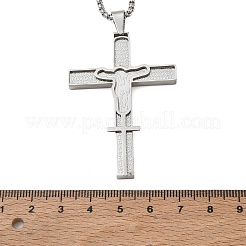 Religion 201 Stainless Steel Jesus Cross Pendant 304 Stainless Steel Box Chain Necklaces&nbsp;SA-CBA3211-02P