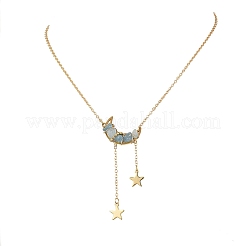 4Pcs 4 Styles Natural Aquamarine & Rose Quartz & Topaz Jade & Amethyst Chip Beads Moon Pendant Brass Cable Chain Necklaces for Women&nbsp;NJEW-TA00257
