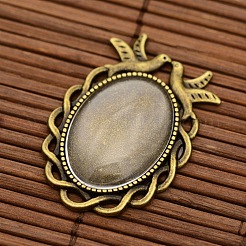Vintage Tibetan Style Alloy Bird Pendant Cabochon Bezel Settings and Transparent Oval Glass Cabochons&nbsp;DIY-X0229-AB-NF