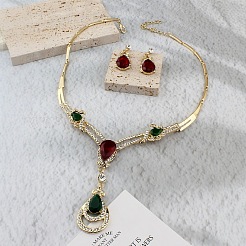 Teardrop Alloy Rhinestone Pendant Necklaces & Stud Dangle Earrings Sets for Women&nbsp;FS-WGFB3C6-01