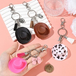 Plastic & Alloy & Faux Suede Tassel Pendant Keychains&nbsp;KEYC-YW00304-04
