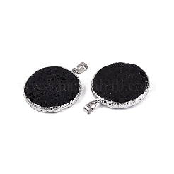 Electroplate Natural Lava Rock Coin Pendants&nbsp;G-Q606-54P