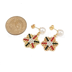 Snowflake ABS Plastic Pearl & Rhinestone Stud Earrings&nbsp;EJEW-JE06629